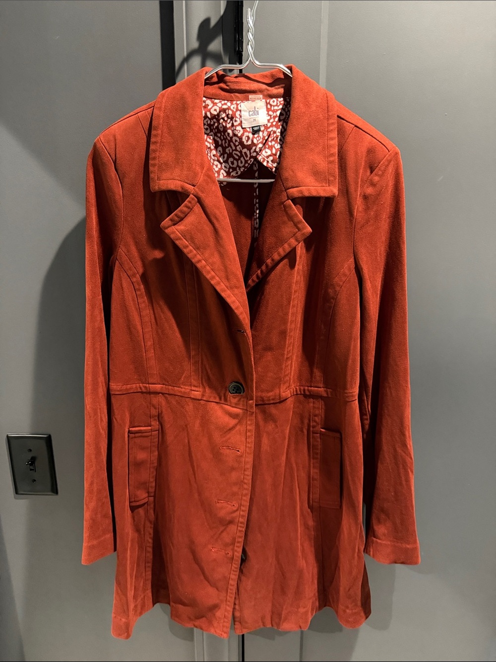 CAbi Rust Orange Trench Coat with Notch Collar